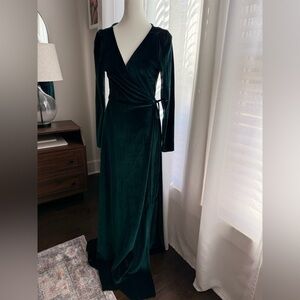 Baltic Born Deep Green Velvet Long Sleeve Dress
